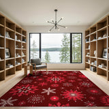 Geometric Modern Festive Red Snowflake Area Rug