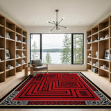 Red Celtic Maze Rug with Tribal Knot Borders