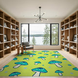 Playful Teal Mushroom Lime Green Area Rug