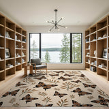 Monarch Butterfly Leaf Pattern Beige Area Rug