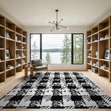 Bold Black White Geometric Houndstooth Area Rug