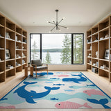 Playful Whale and Fish Ocean Kids Rug
