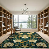 Emerald Green Floral Vintage Floral Vintage Area Rug