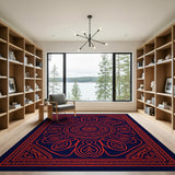 Deep Navy Persian Rug with Bold Red Mandala