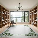 Ornate Green Floral Vine Border Rug