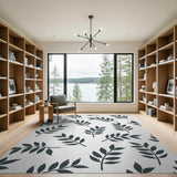 Black White Leaf Pattern Area Rug