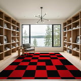 ODIKA Modern Red and Black Checkered Washable Area Rug, Low Pile Non-Slip Abstract Carpet