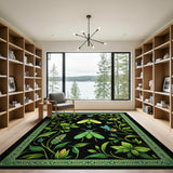 Vibrant Green Insects and Foliage Area Rug