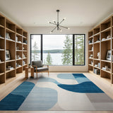 Abstract Curved Blue Area Rug