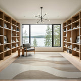 Washable Modern Abstract Wave Beige Low Pile Area Rug