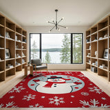 Jolly Cartoon Snowman Red Holiday Rug