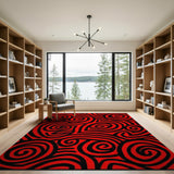 Abstract Area Vibrant Red Black Swirl Abstract Area Rug