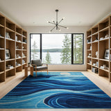 Moonlit Ocean Waves Blue Abstract Rug