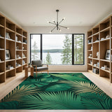 Lush Green Monstera and Palm Leaf Area Rug
