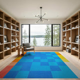 Vibrant Blue-Orange Patchwork Geometric Rug