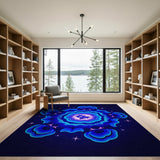 Neon Blue Fractal Dragon Mandala Rug