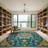 Ornate Teal Persian Floral Area Rug