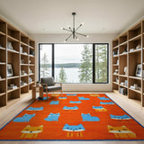 Whimsical Orange Foxes Blue Cats Kids Rug