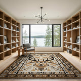 Tribal Deer Head Geometric Area Rug