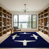 Blue and Teal Navy Airplane Silhouette Geometric Area Rug