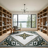 Beige and Neutral Ornate Floral Medallion Persian Area Rug