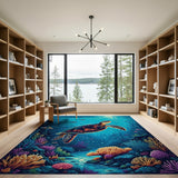 Sea Turtle Coral Reef Underwater Area Rug