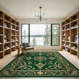 Ornate Emerald Green Gold Border Rug