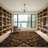 Royal Gold Crown Ornate Damask Area Rug