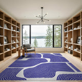 ODIKA Washable Abstract Blue Wavy Line Area Rug - Low Pile, Non-Slip, Pet & Kid Friendly
