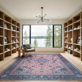 Blush Pink Persian Area Rug with Navy Blue Borders