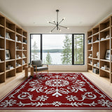 Elegant Red Persian Floral Snowflake Rug
