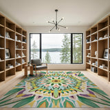 Vibrant Mandala Feather Boho Rug