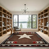 Southwestern Brown Area Rug with Bold White Star