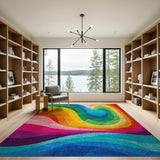 Abstract Area Multi-color and Patterns Vibrant Multi-Color Wave Abstract Area Rug