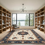 Blue and Teal Blue Floral Medallion Persian Area Rug