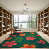 Multi-color and Patterns Vibrant Hibiscus Palm Leaf Area Rug