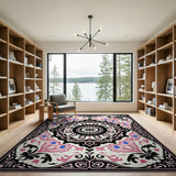 Pink Traditional Persian Pink Mandala Persian Area Rug
