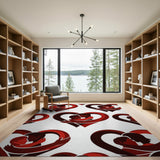 Red Embracing Silhouettes Heart Pattern Area Rug