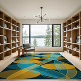 Teal Yellow Geometric Overlap Area Rug