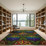 Rainbow Compass Star Washable Area Rug