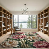 Vintage Blush Pink Peony Bouquet Area Rug
