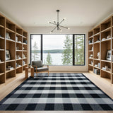 Black White Checkered Rustic Area Rug