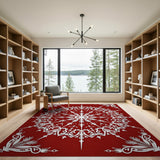 Red Red Snowflake Medallion Area Rug