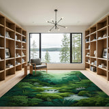 Lush Forest Waterfall Area Rug