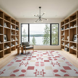 Pink Geometric Modern Area Rug with Ovals Stars