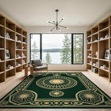 Traditional Persian Green Emerald Green Gold Medallion Persian Rug