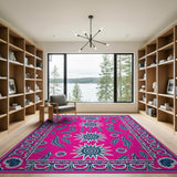ODIKA Washable Bohemian Pink Sun & Feather Low Pile Area Rug