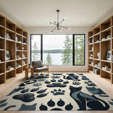 Black Cat Silhouette Paw Print Area Rug