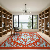 Vibrant Orange and Teal Traditional Persian Area Rug