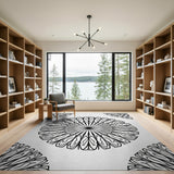 Black and White Geometric Modern Intricate Black White Mandala Area Rug